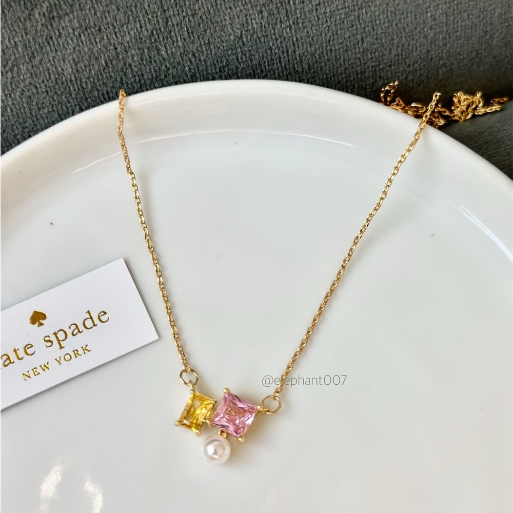 Kate Spade Gold Necklace with Pink and Yellow Gems - Picture 2 of 3